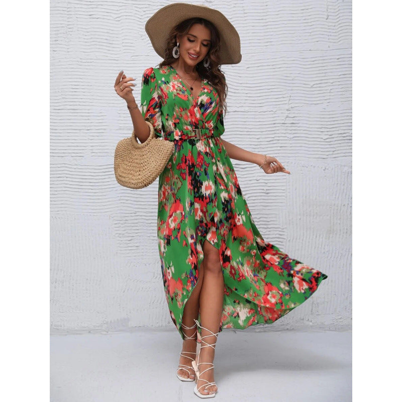 Dames Élegant Floral Robe Maxi Drapé Chic und Stil