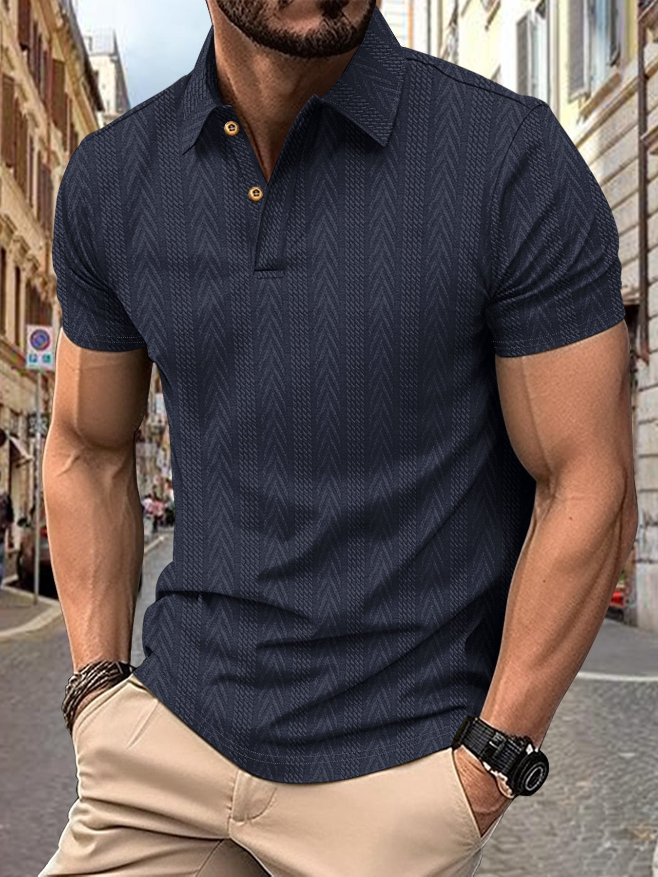 Polo-shirt pour hommes à manches courtes tendance avec design texturé Chic und Stil