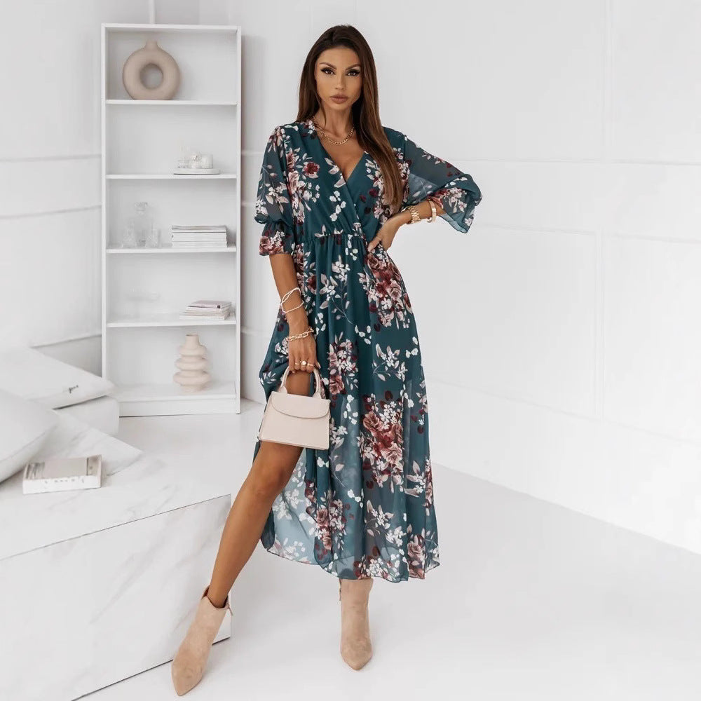 Robe maxi florale pour femmes avec fente haute Chic und Stil