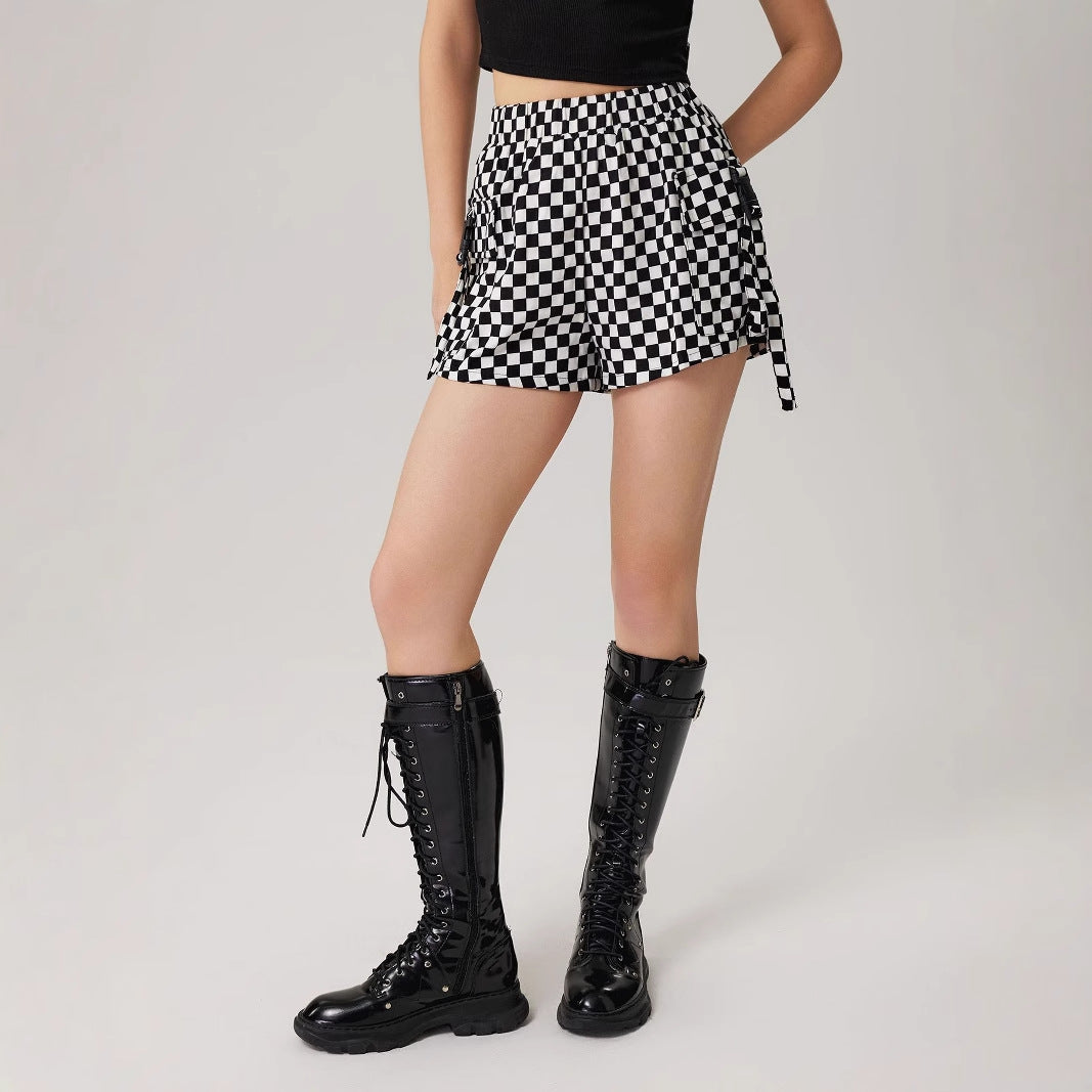 Shorts d'été à carreaux pour femmes avec poches latérales et taille élastique Chic und Stil