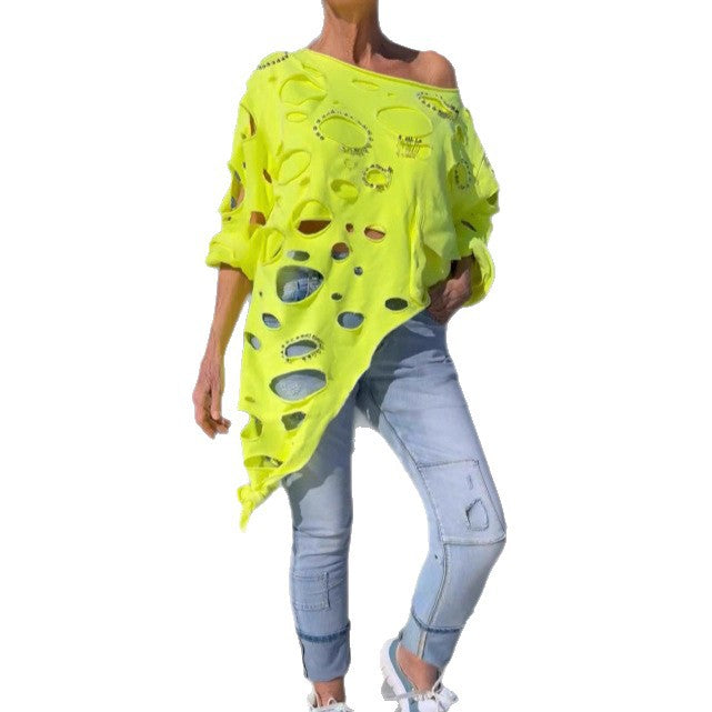 T-shirt oversized pour femmes avec des détails de déchirure tendance et une coupe décontractée Chic und Stil