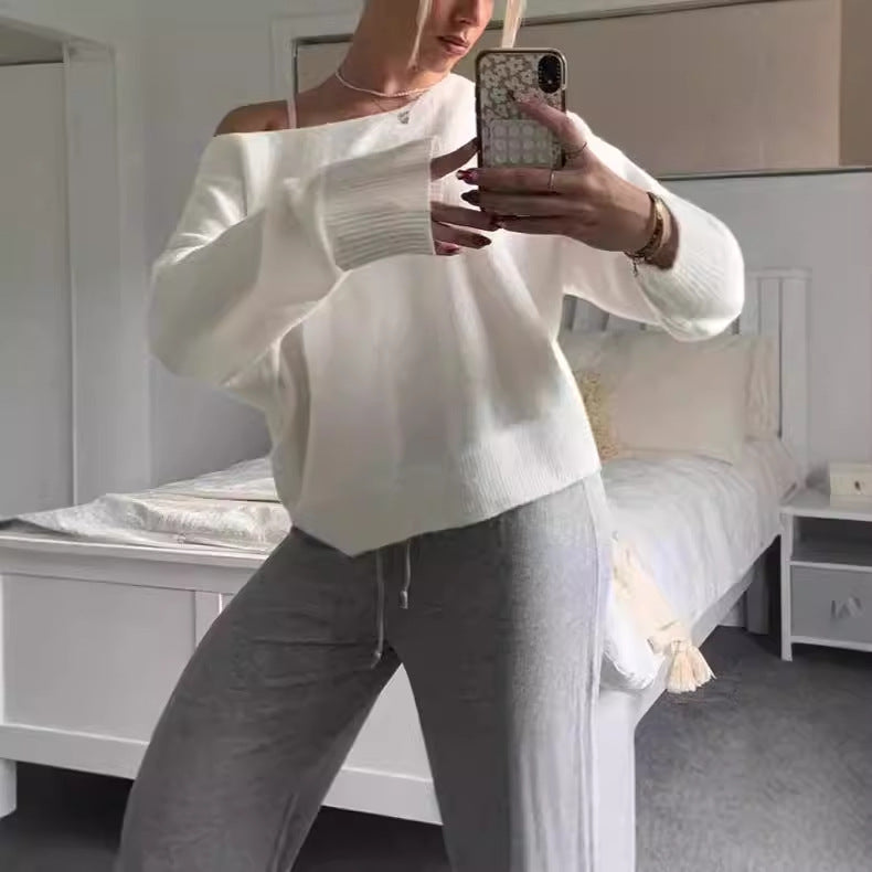 Pull en tricot oversized pour femmes avec design sans épaules Chic und Stil