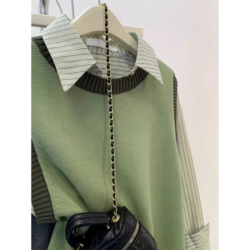 Pull en maille superposé pour femmes avec col preppy Chic und Stil