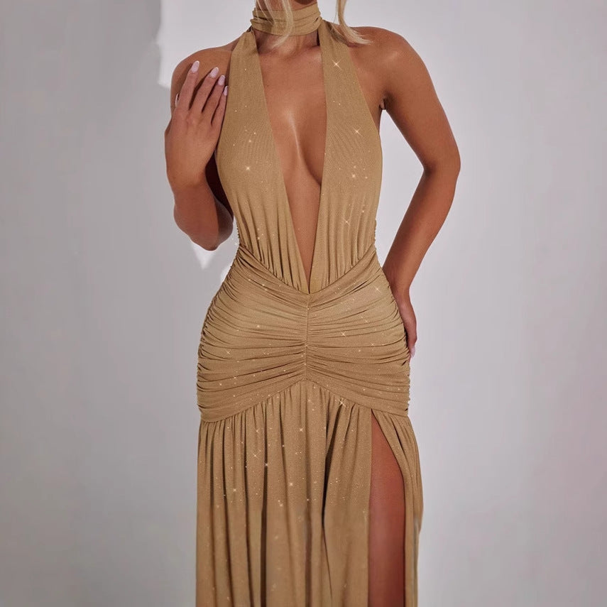 Robes de soirée glamour pour femme avec décolleté en V profond et détails en volants Chic und Stil