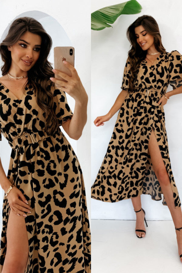 Women's maxi dress with a high slit, elegant chic and stylish