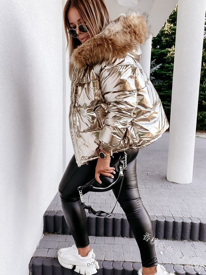 Dames Doudoune Brillante d'Hiver avec Capuche Amovible et Col en Fourrure Synthétique Chic und Stil