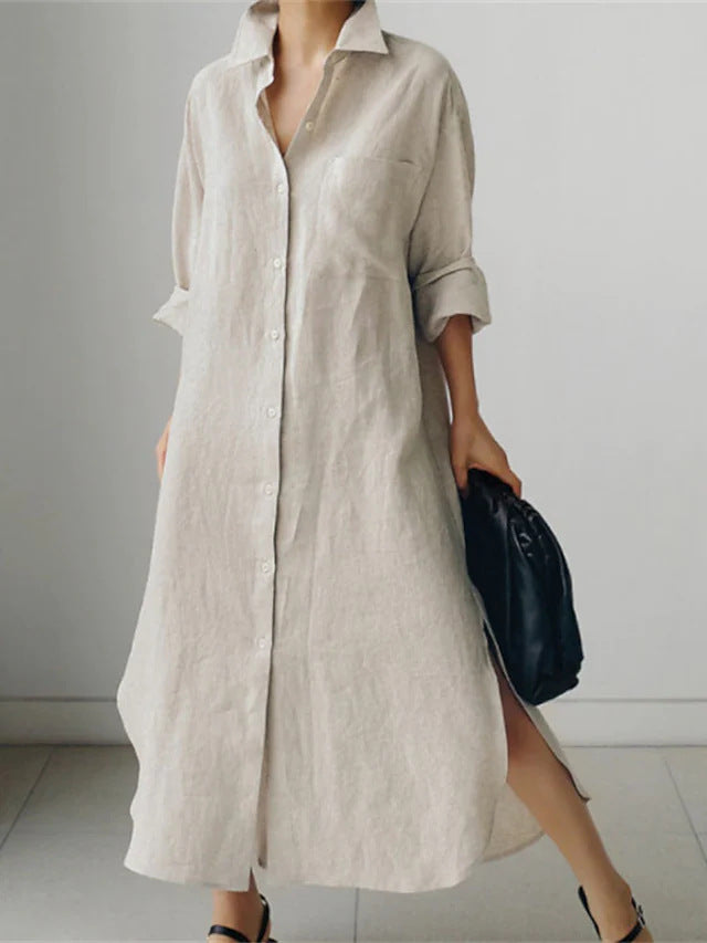 Robe chemise pour femme en lin léger avec fentes latérales Chic und Stil