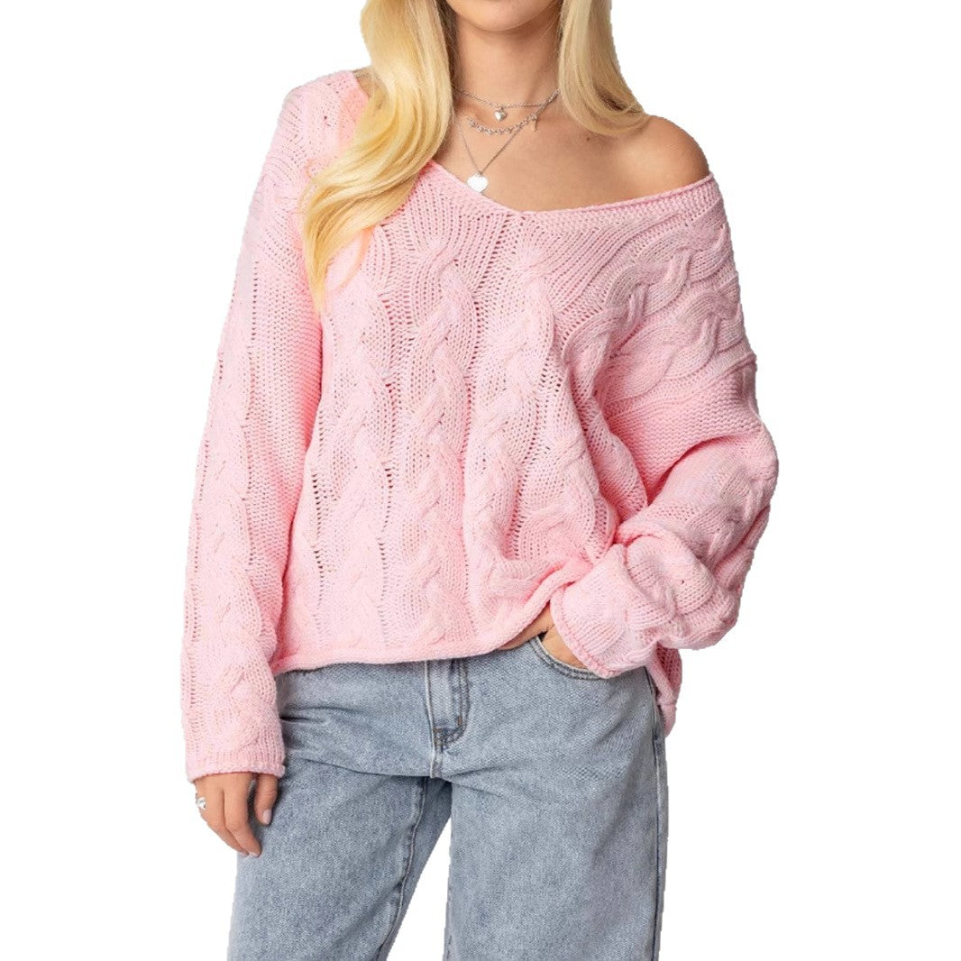 Pull en grosse maille pour dames avec décolleté en V profond et silhouette décontractée Chic und Stil