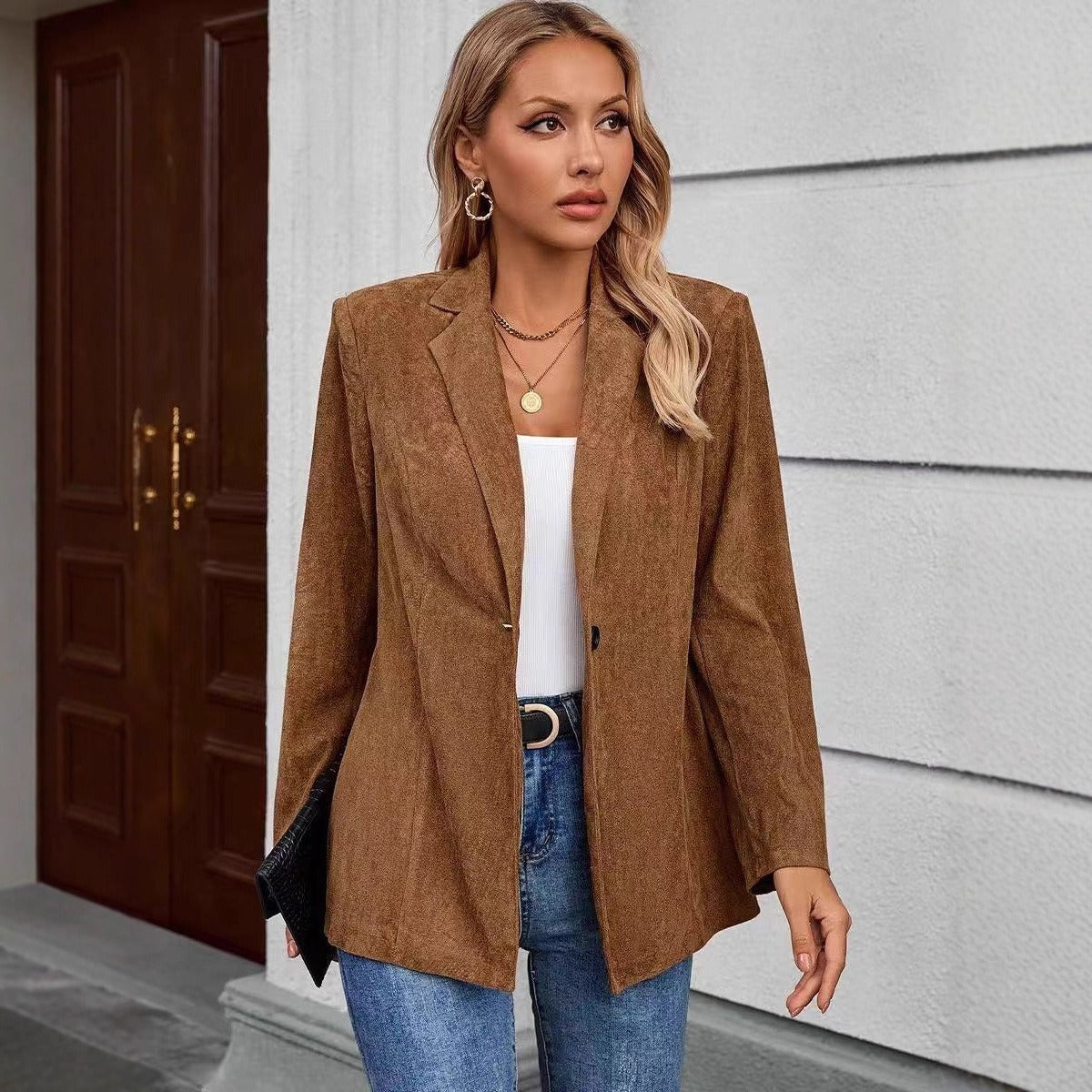 Blazer oversized à la mode pour femme en matériau structuré Chic und Stil