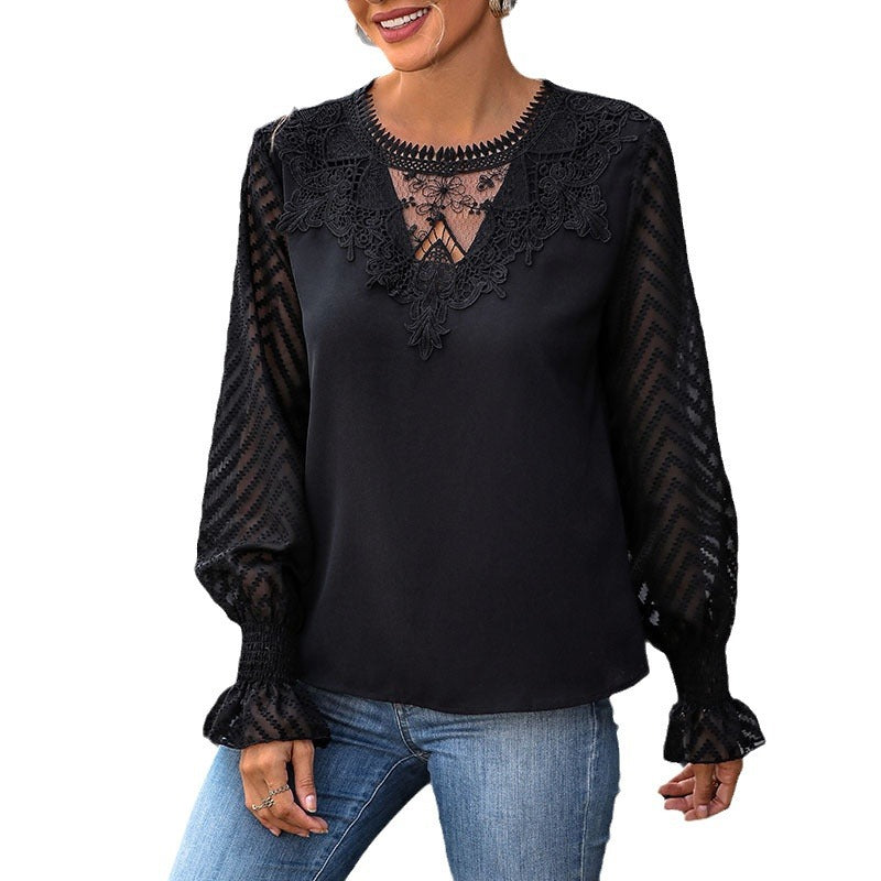Blouse élégante femme à manches longues en dentelle Chic und Stil