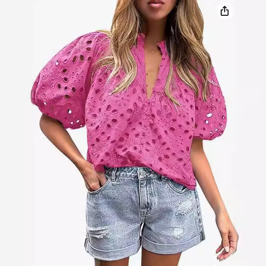 Blouse à manches bouffantes œillets pour femmes Chic und Stil