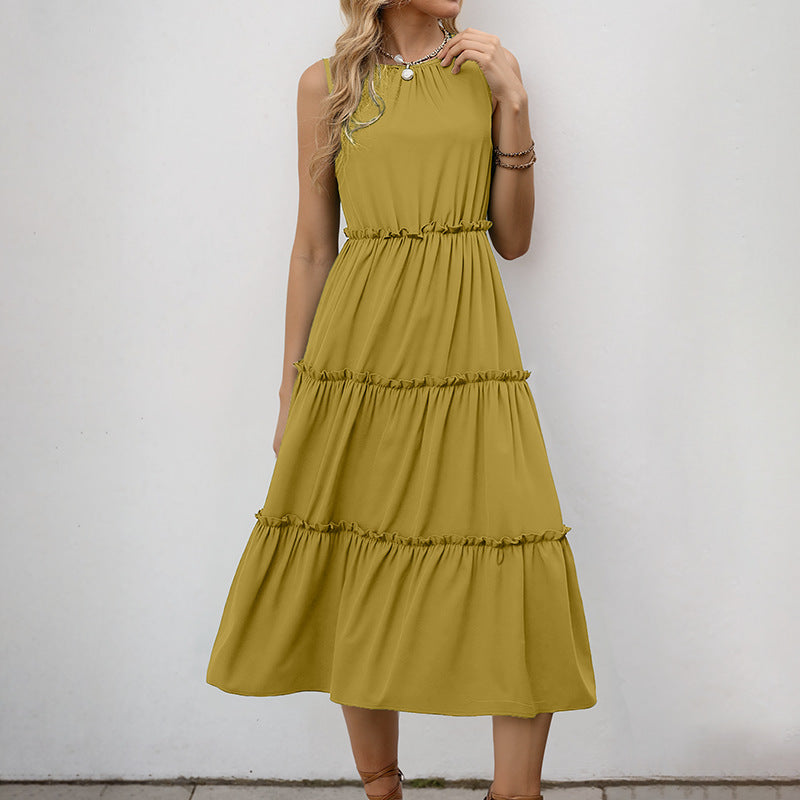 Robe midi sans manches à volants pour femmes Chic und Stil