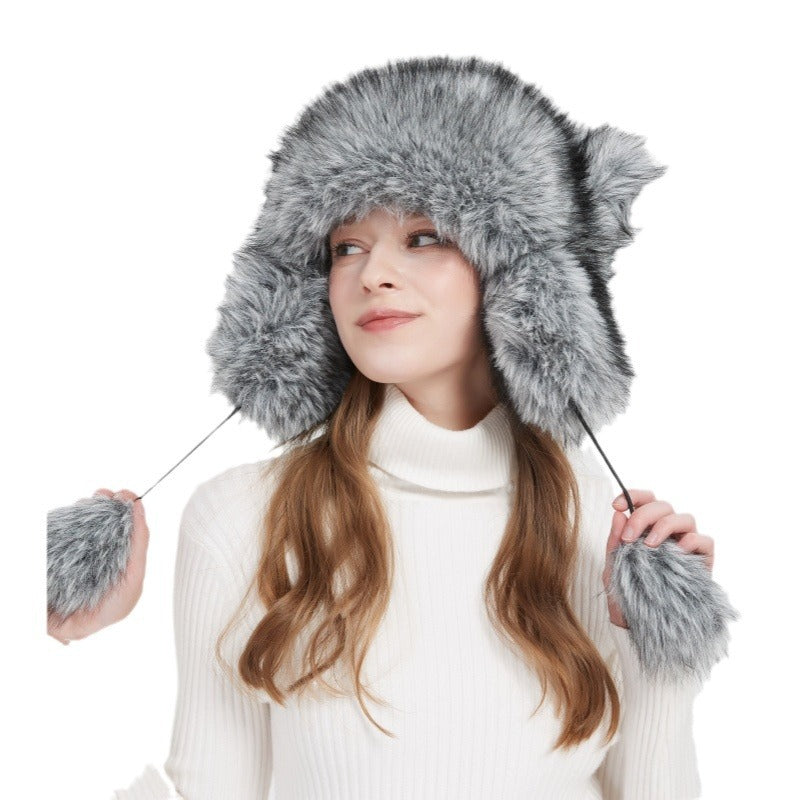 Woman Cozy Fur Hat with Ear Protection and Pompon Chic and Style