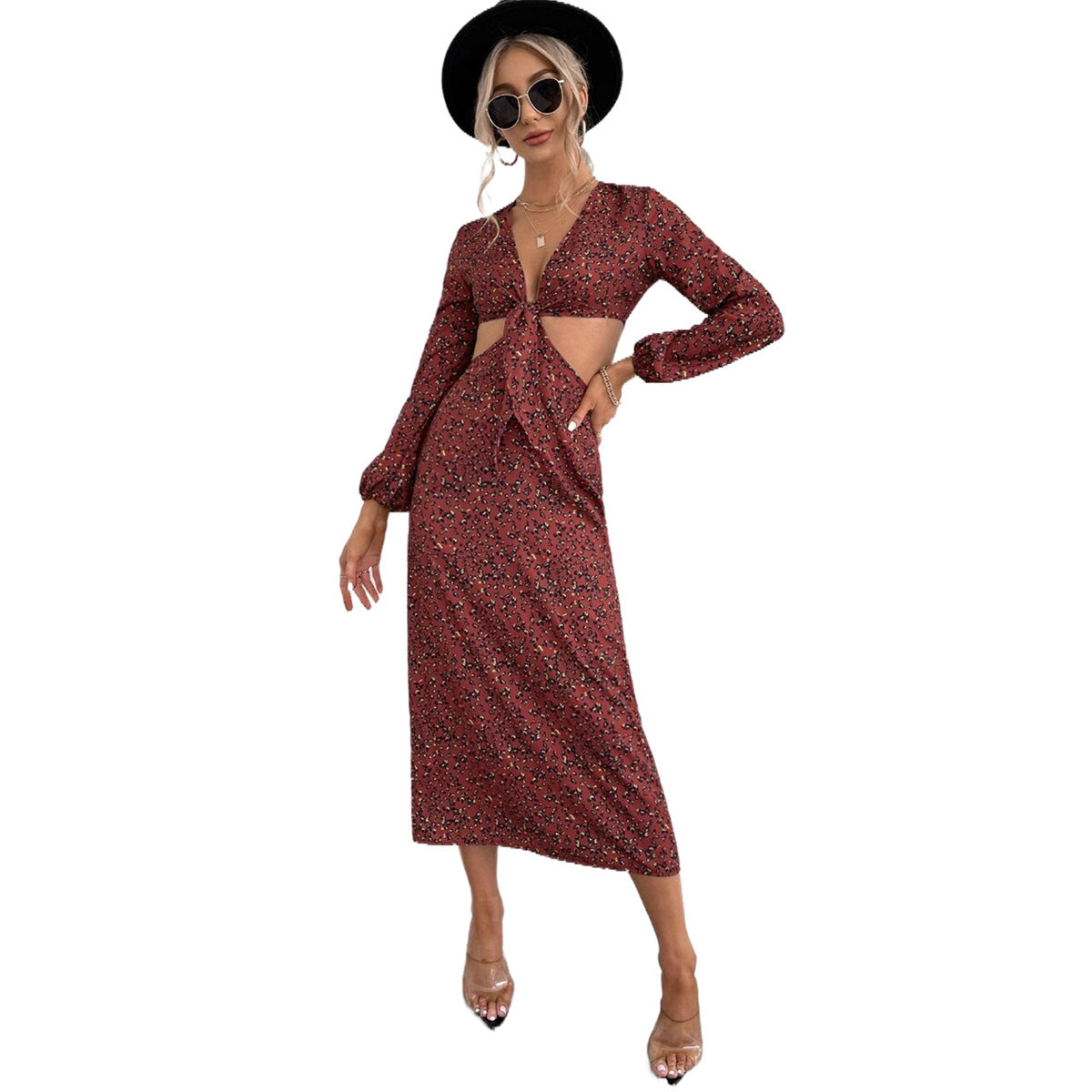 Robe maxi femme avec découpes et ceinture nouée florale Chic und Stil