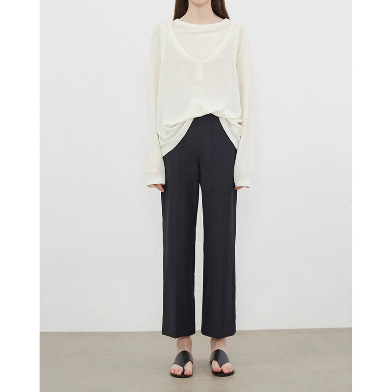 Pantalons larges plissés taille haute pour femmes Chic und Stil 1750846496