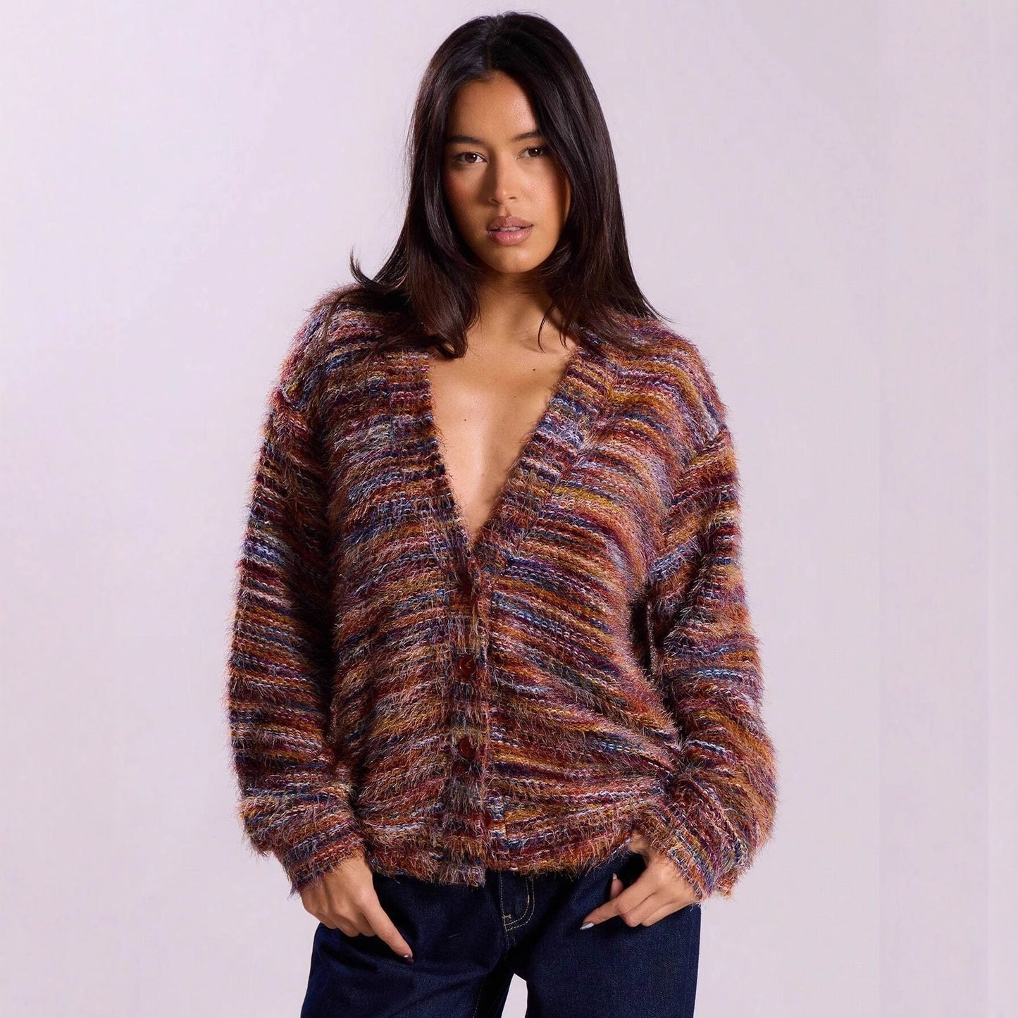 Cardigan décontracté pour femmes en tissu structuré pelucheux Chic und Stil