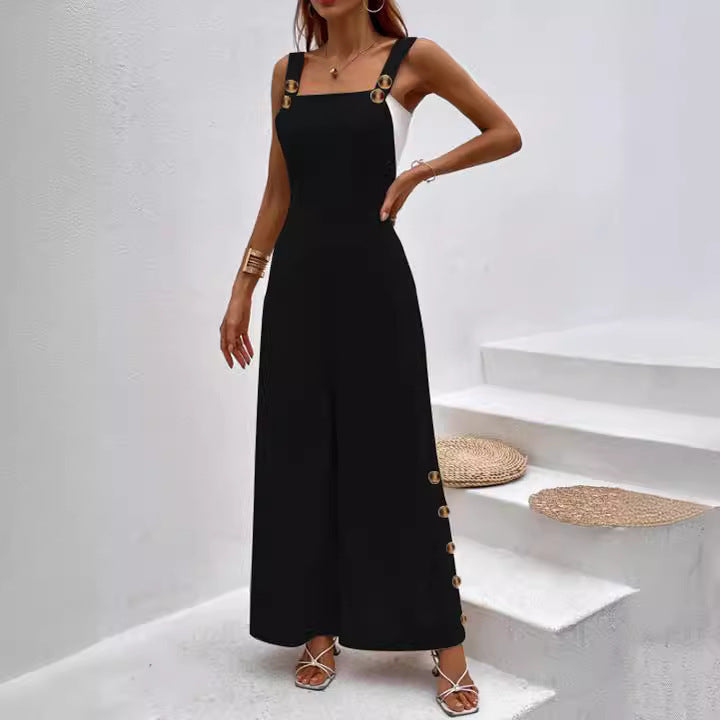 Combinaison pour femmes à la mode avec des détails de bouton élégants et des jambes larges Chic und Stil
