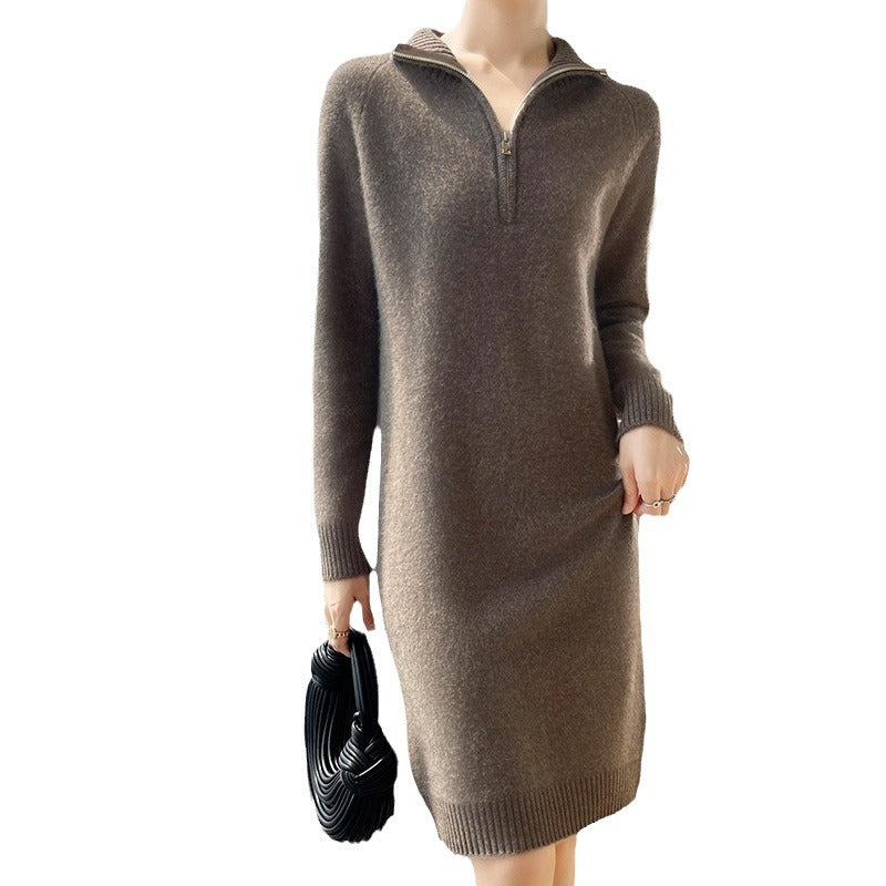 Robe en tricot élégante pour femmes avec col haut et fermeture éclair Chic und Stil