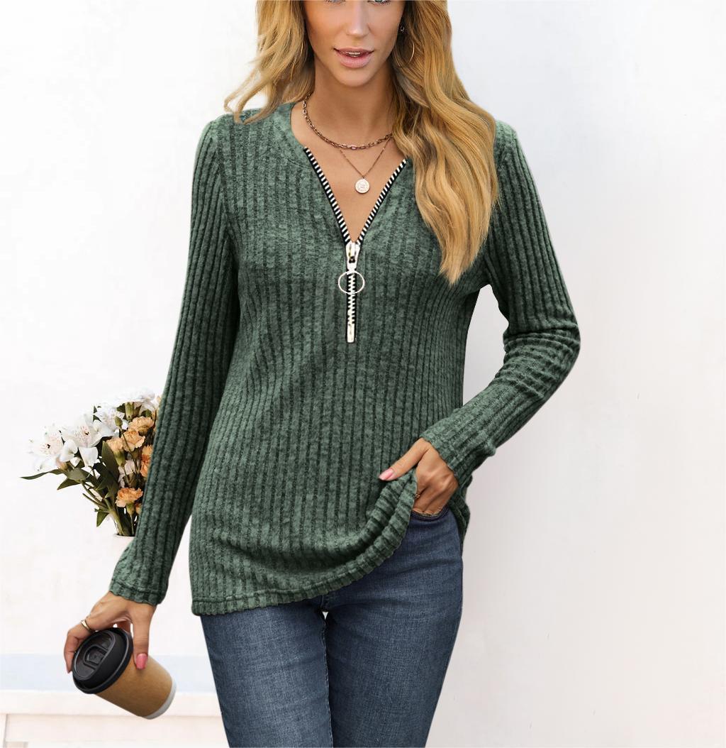 Pull femme avec zipper de haute qualité et design en côtes fines Chic et Stil