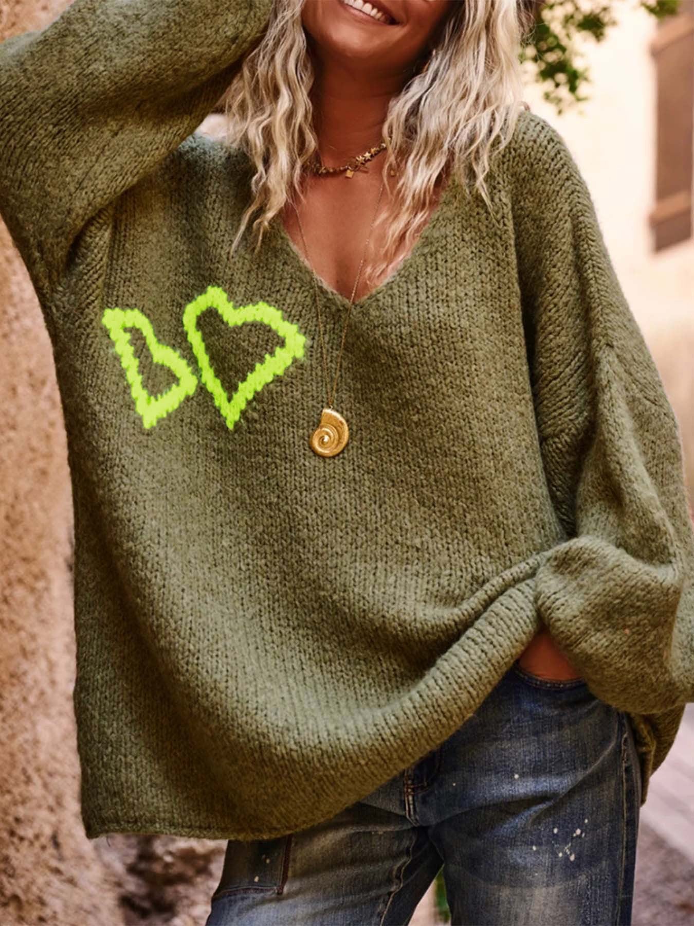 Pull-over oversized décontracté pour femmes avec applications en forme de cœur Chic und Stil