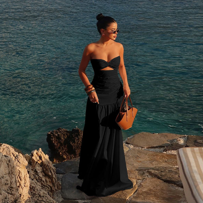 Robe Maxi sans bretelles à fronces pour femmes avec détail cut-out Chic und Stil