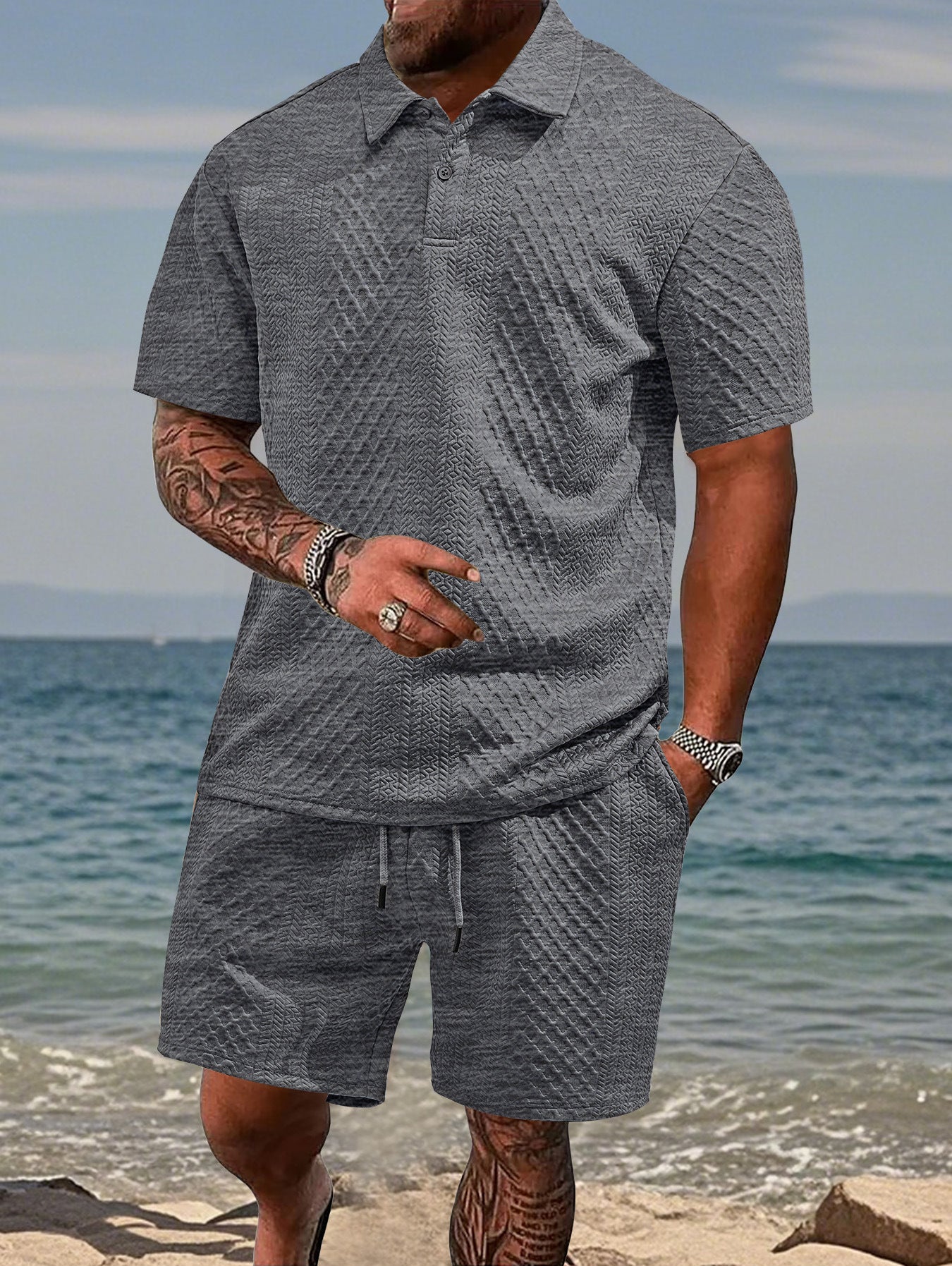 Hommes Ensemble de polo sportif et shorts Chic und Stil