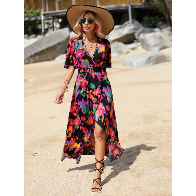 Dames Élegant Floral Robe Maxi Drapé Chic und Stil