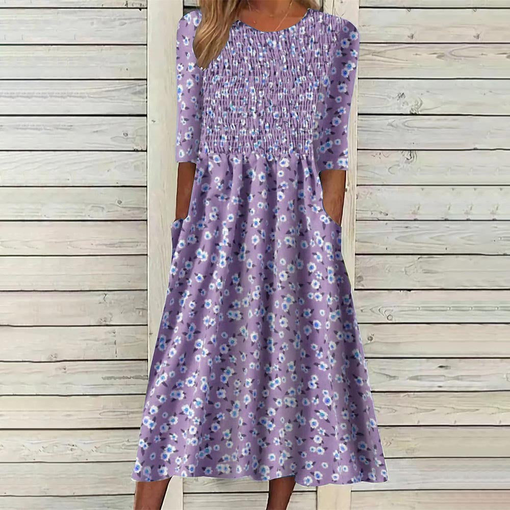 Robe Midi Florale Smockée Chic und Stil pour Femmes
