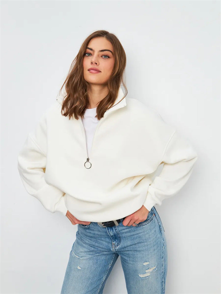Pull en tricot décontracté pour femme avec col fendu et fermeture éclair Chic und Stil