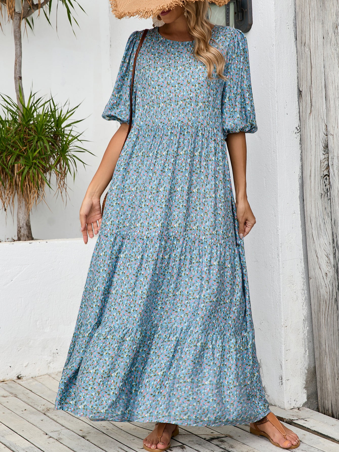 Robe maxi bohème pour femmes avec des manches bouffantes Chic und Stil