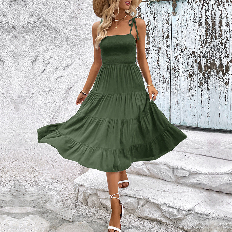 Robe midi élégante à volants pour femme avec bretelles réglables Chic und Stil