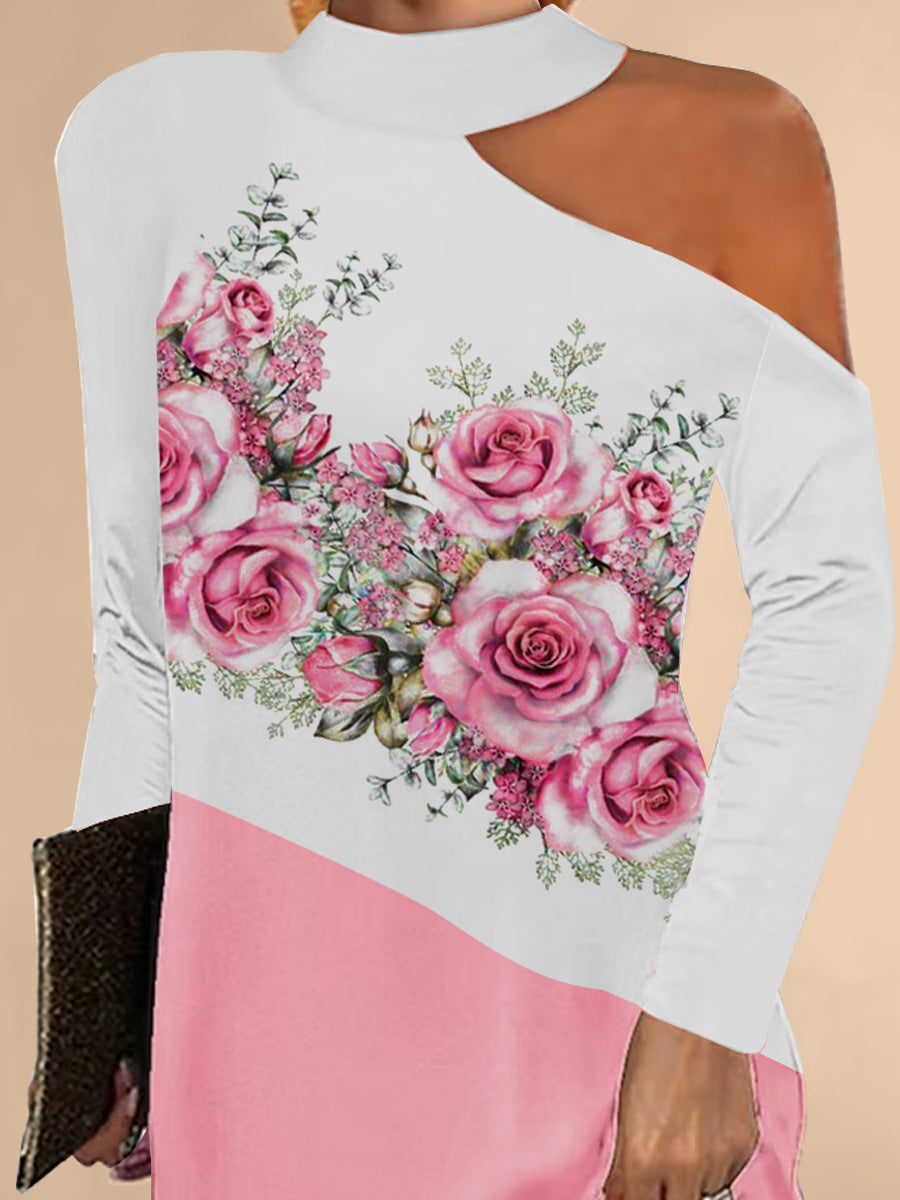 Robe blouson asymétrique pour femmes avec motif floral et décolleté élégant Chic und Stil