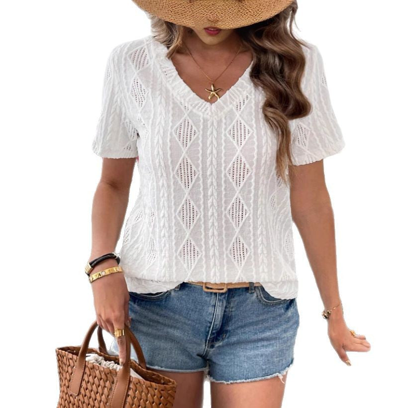 Blouse à manches courtes en tricot à motif losange pour femmes Chic und Stil