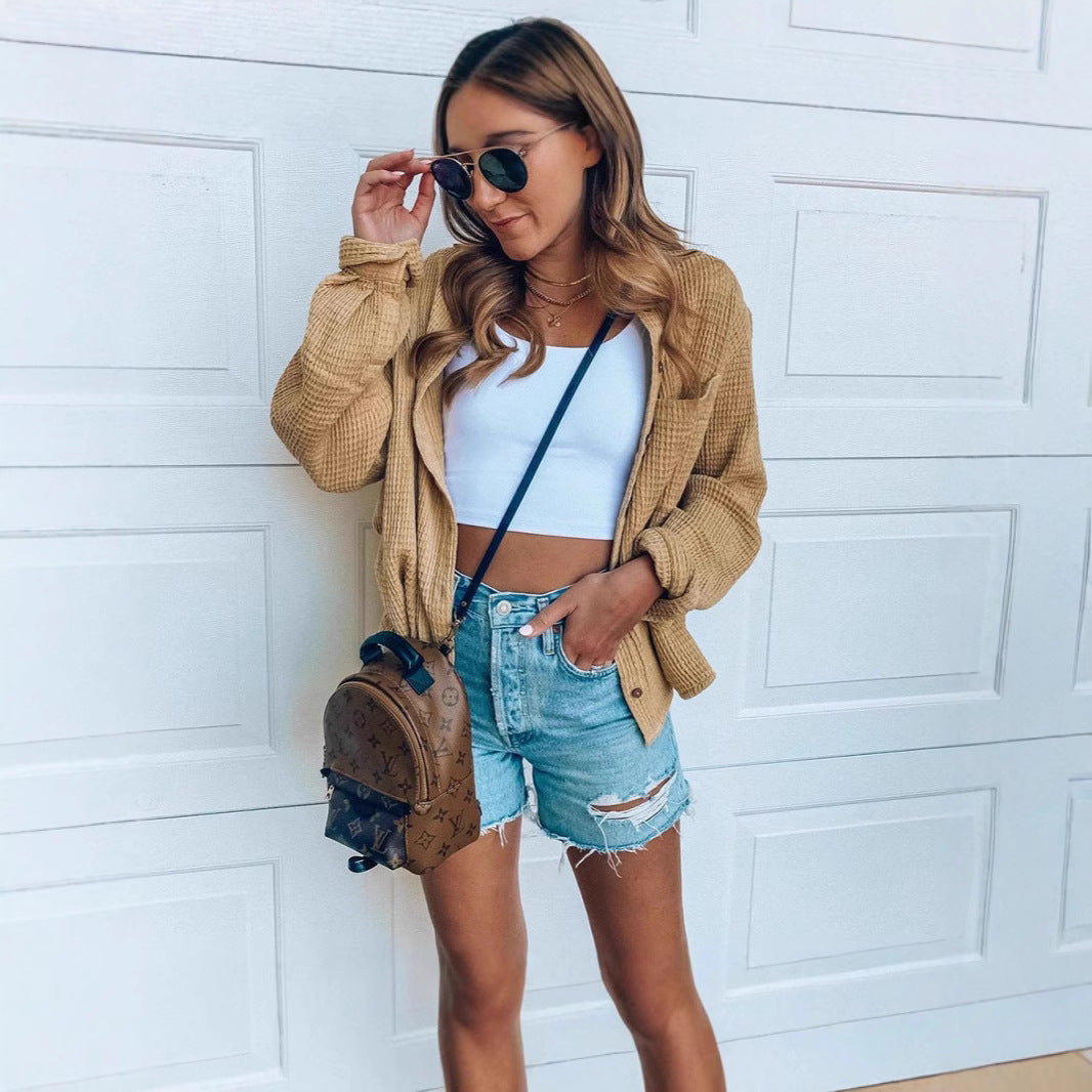 Veste overshirt décontractée pour femmes avec surface structurée et détails de boutons tendance Chic und Stil