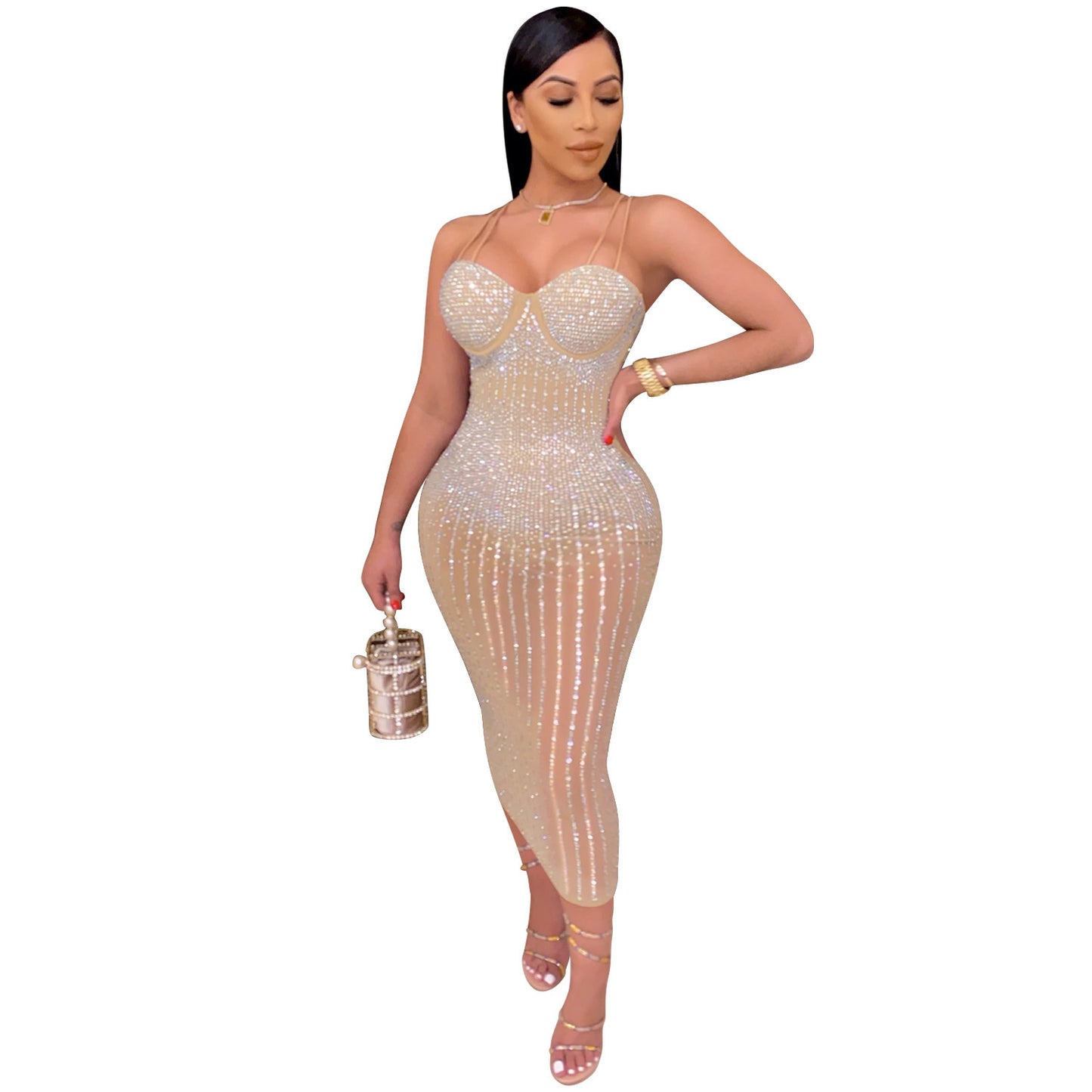 Robe midi bodycon pour dames avec embellissement en strass Chic und Stil