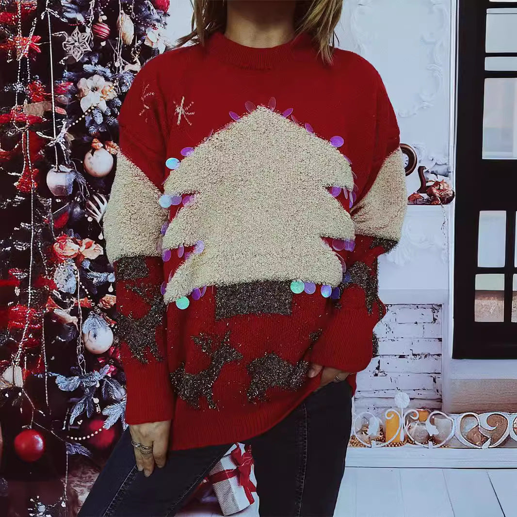 Pull féminin festif avec motif de Noël et appliqués scintillants Chic und Stil