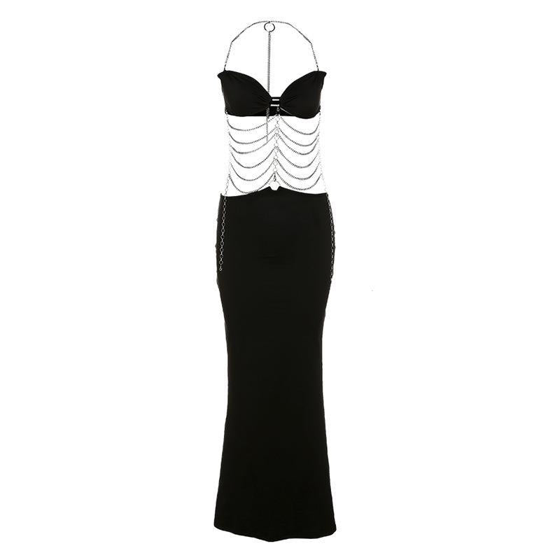 Dames Élégant Robe Maxi avec Accents de Chaînes et Coupe Slim Chic und Stil