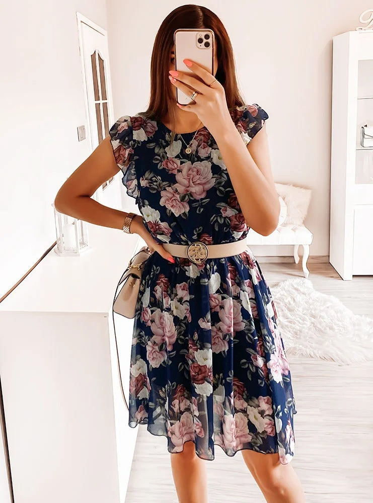 Robe Midi à Manches Cap Floral Chic und Stil