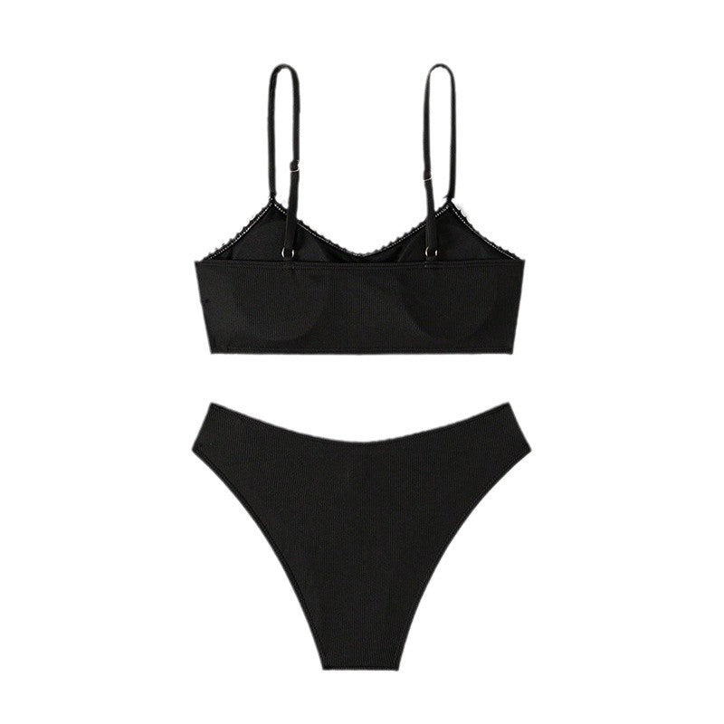 Dames Ripp-Gerafftes Crop-Schwimmoberteil et Haut taille bikini-set Chic und Stil