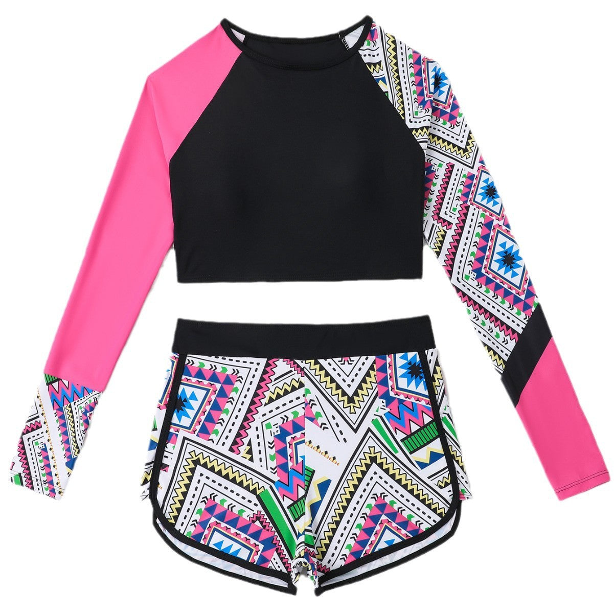 Maillot de bain long à manches pour femmes avec un motif aztèque créatif et un short à la mode Chic und Stil