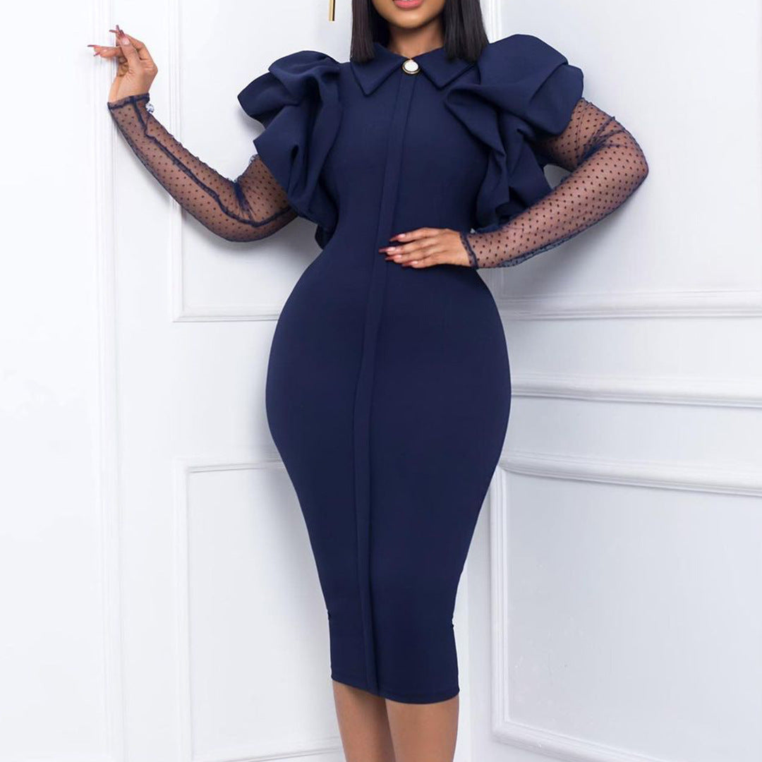 Robe fourreau pour dames avec des manches bouffantes et des inserts à pois Chic und Stil