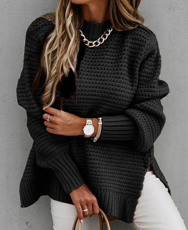 Pull femme en grosse maille avec un design moderne structuré et un col haut Chic und Stil