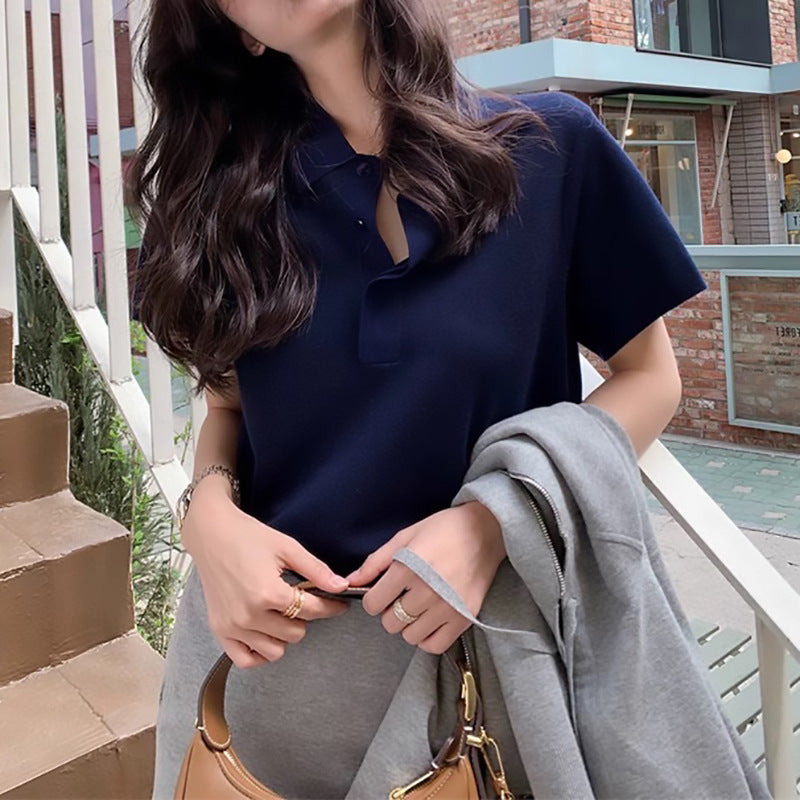 Haut en tricot polo décontracté pour femmes Chic und Stil