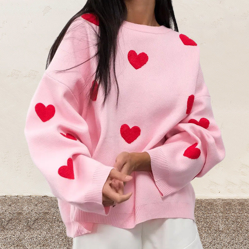 Dames Pull Confortable avec Motif Cœur Chic und Stil
