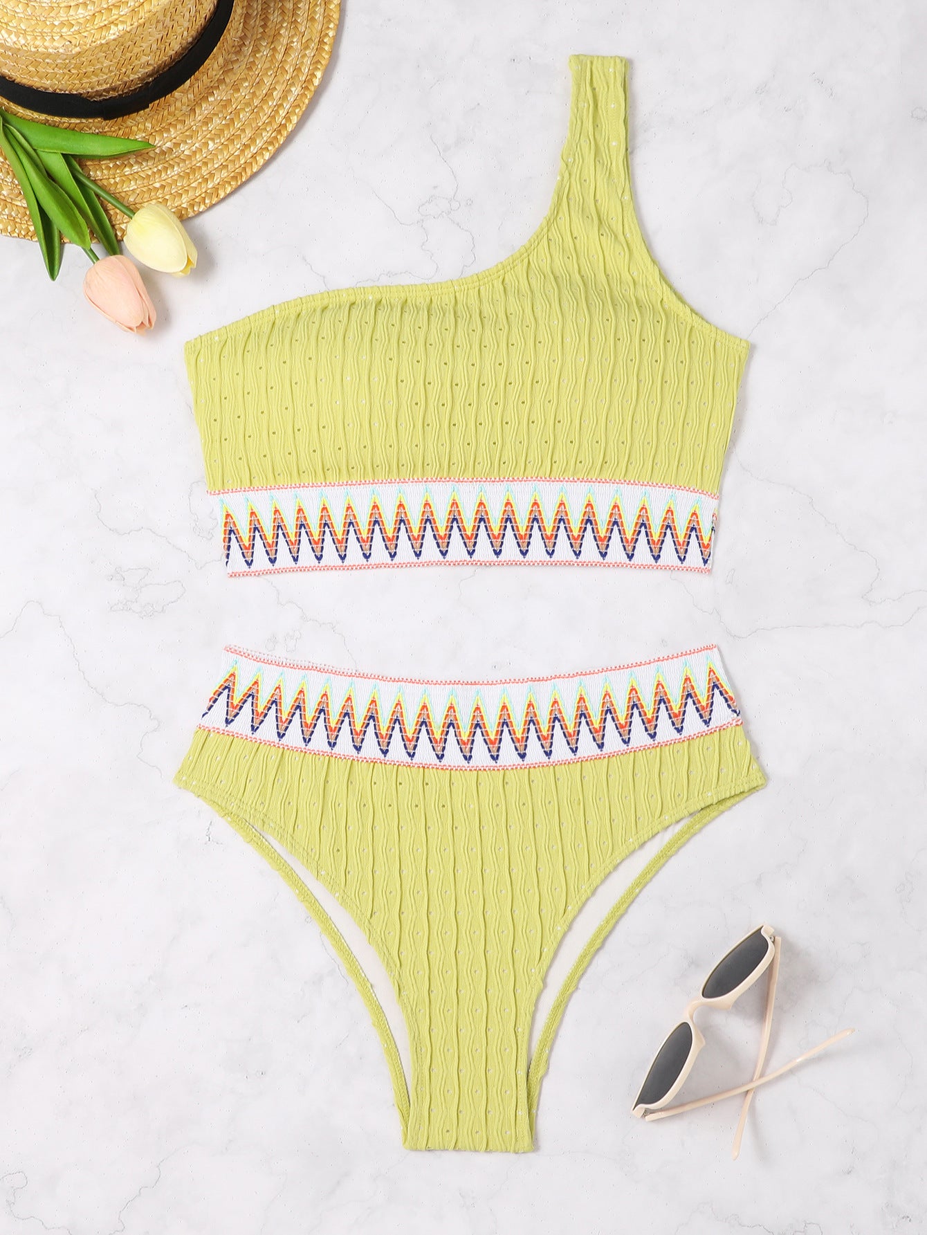 Maillot de bain une pièce pour femmes avec motif vague à la mode et taille élastique Chic und Stil