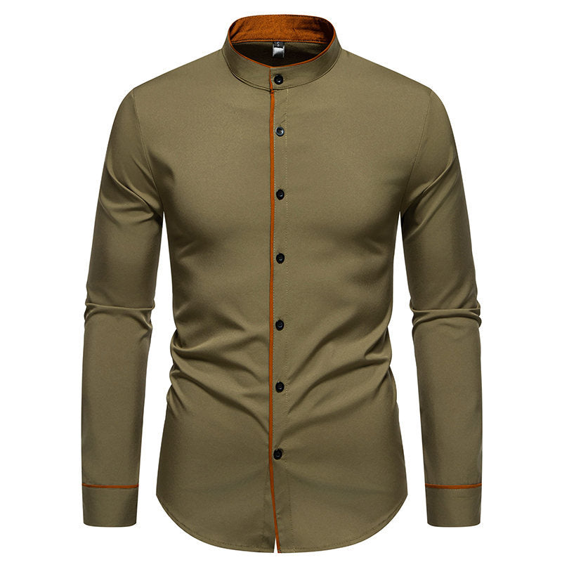 Chemise à manches longues pour hommes avec col montant moderne et détails brodés Chic und Stil