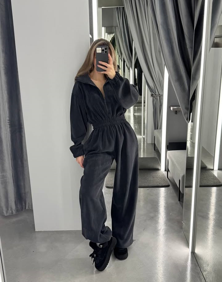 Dames Combinaison en polaire confortable avec zip et taille élastique Chic und Stil