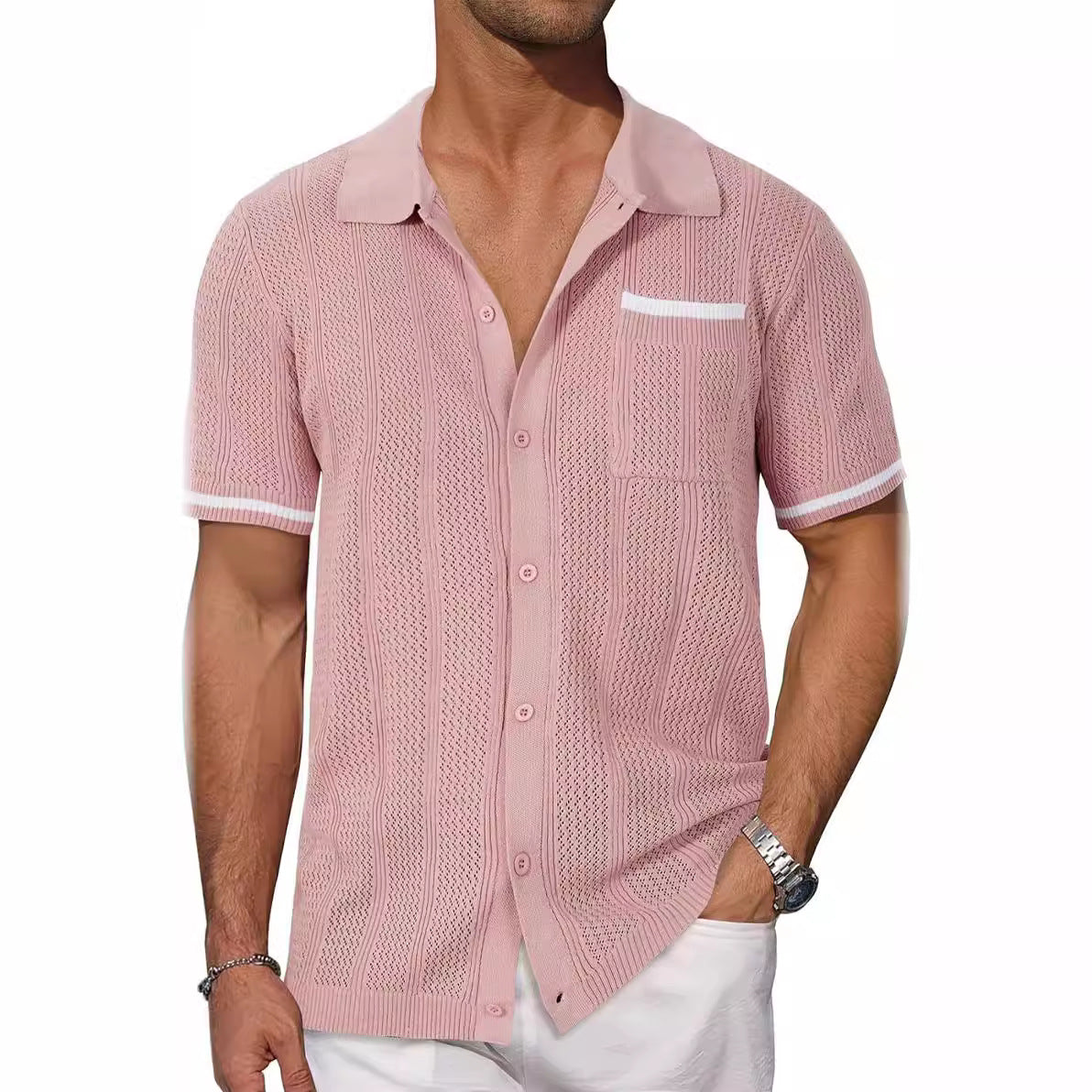 Chemise à manches courtes respirante pour hommes avec un motif de perforation décoratif Chic und Stil