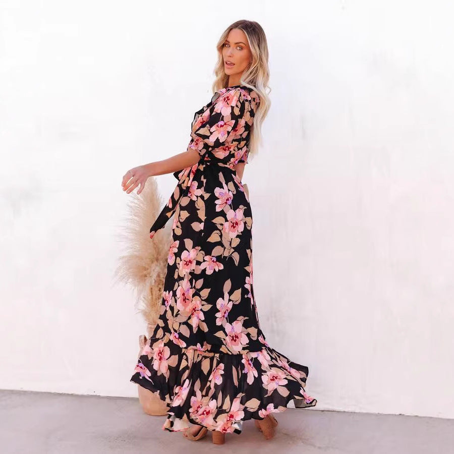 Robes Maxi à Enveloppe Fleur pour Femmes Chic und Stil