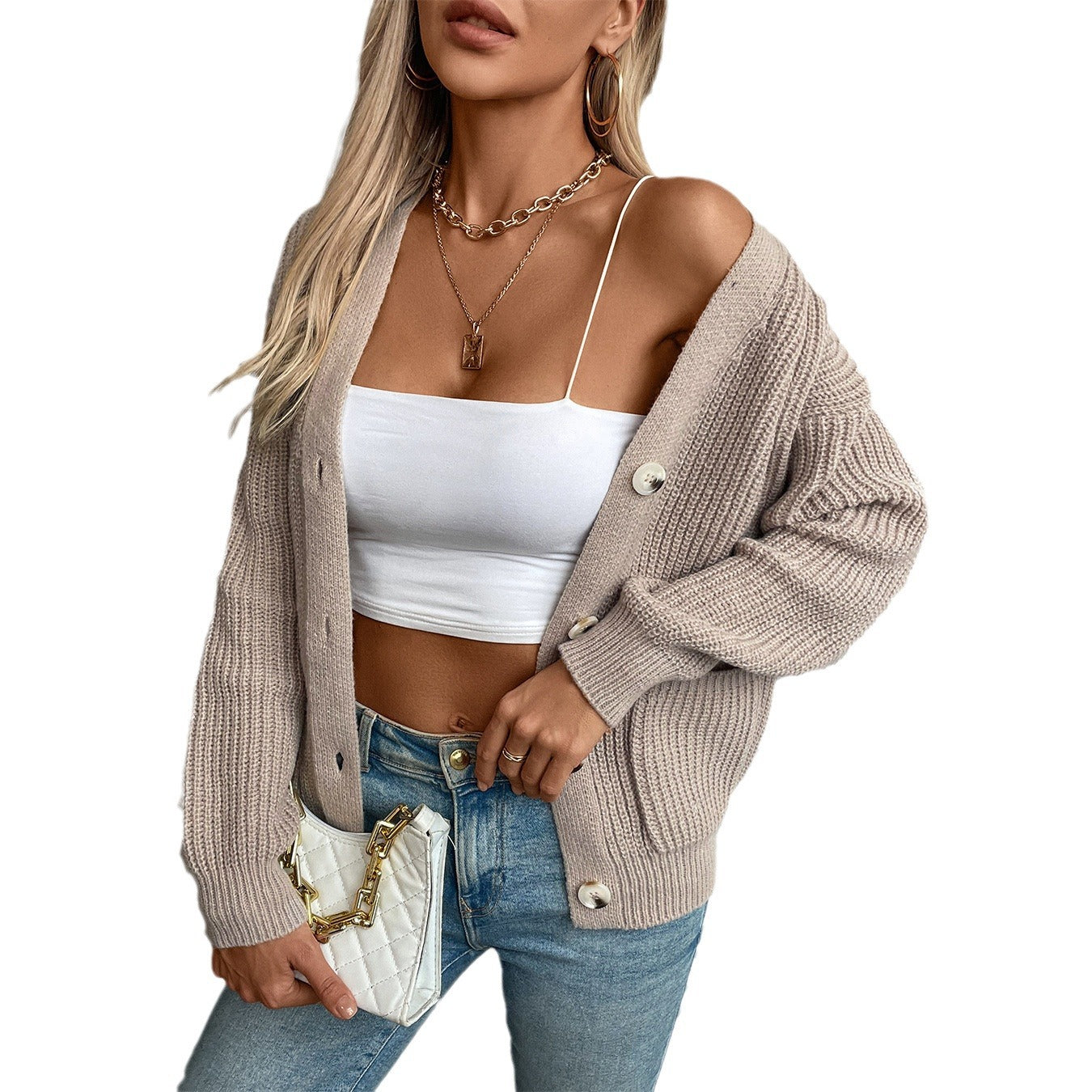 Veste en tricot pour femmes avec décolleté en V profond et poches pratiques Chic und Stil